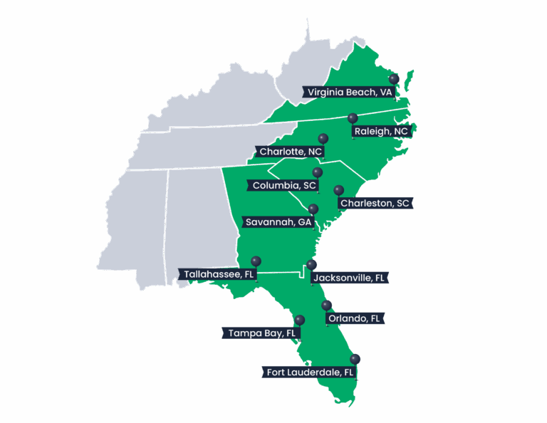 A map showing where ProForce Pest Control services