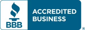 BBB Accredited Business logo with a blue background and white text.