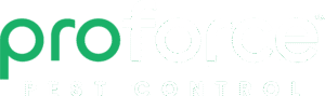 Proforce Pest Control logo with pro in green and force pest control in white on a light background.