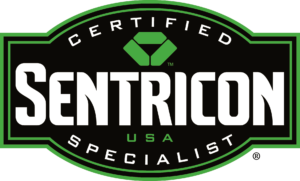 Sentricon Certified Specialist USA logo with a green border, white text, and a focus on termite control.