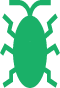 Simple green bug icon with an oval body, six legs, and two antennae on a light background.