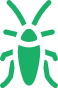 Simple green insect icon with six legs and two antennae, shown on a plain light background.