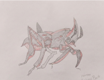 Pencils Down, Pests Drawn: Inside the Proforce Bug Drawing Contest 2 Hand-drawn insect-like creature with sharp legs, black and red body armor, and angular features on white paper.