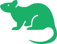 Green silhouette of a rat facing left, with a long tail curled around its body.