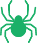 Simple green spider icon with eight legs on a light gray background.