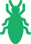 Simple green silhouette of an insect with six legs and two antennae, viewed from above on a light background.