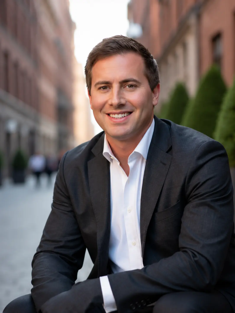 CEO Proforce Pest Control, Mark Shorr sitting on a street in a fine suit.